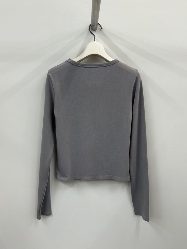 COLLAGEN RIBBED LONG SLEEVE T-SHIRT GREY