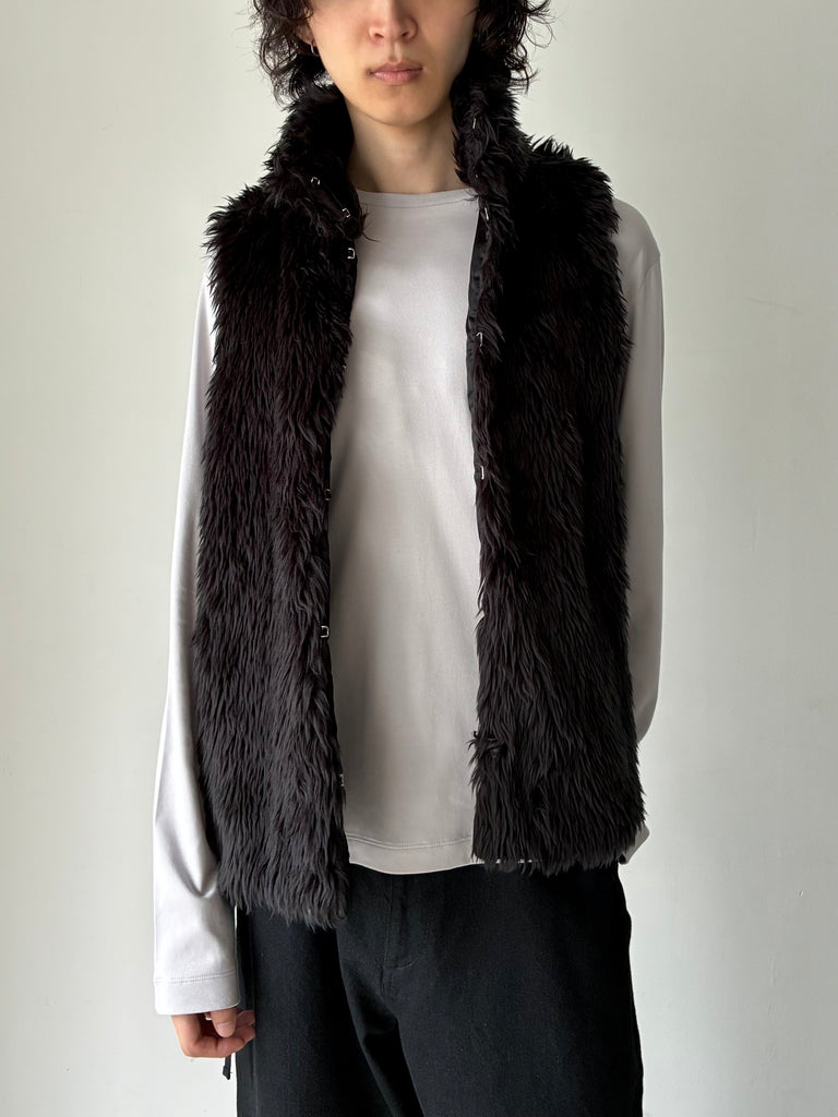 【013-2273-BK】Mika Fur Vest in Wool Acrylic BLACK