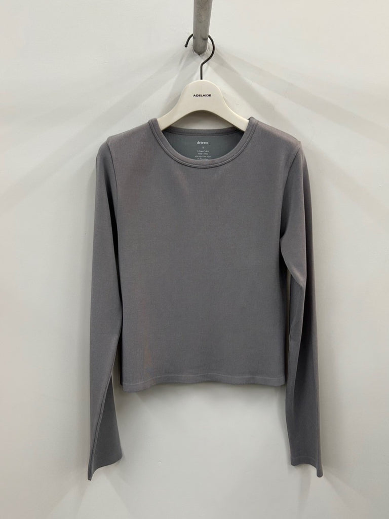 COLLAGEN RIBBED LONG SLEEVE T-SHIRT GREY
