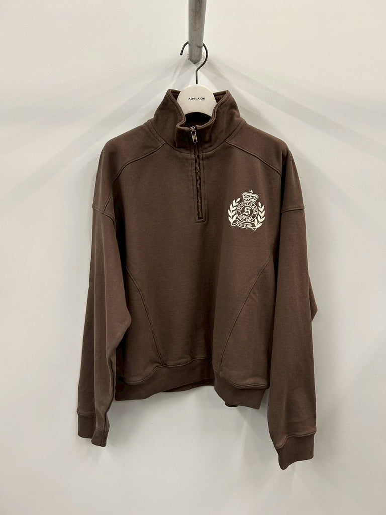 NY CREST EMBROIDERED QUARTER ZIP BROWN