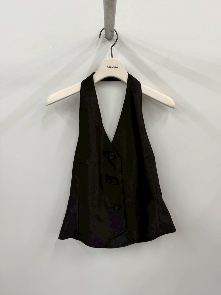 【034-026-WJ55】LINEN GILET BLACK
