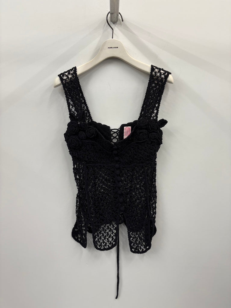 HAND-KNITTED ROSE BUSTIER BLACK