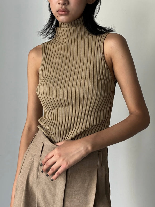 WOOL SILK RIB KNIT BEIGE