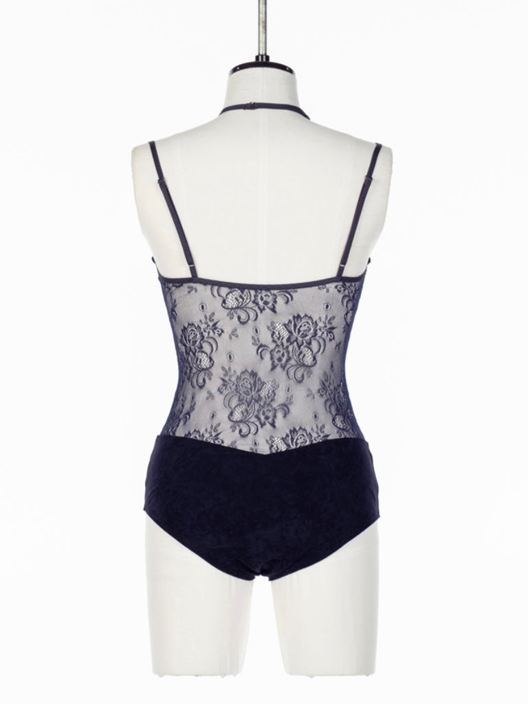 FETICO (フェティコ) | SHEER PANELED VELOUR BODYSUIT NAVY