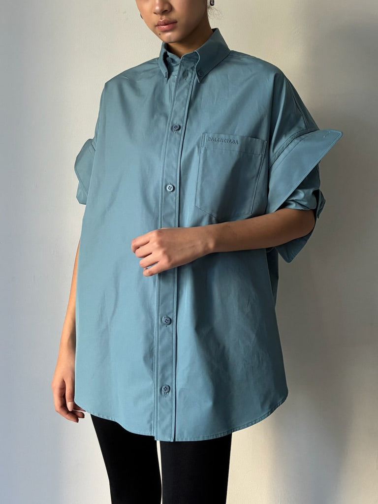 TUCKED SLEEVE SHIRT BLUE