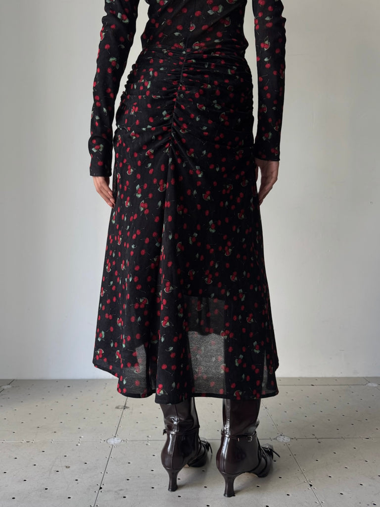 PRINTED VELVET TULLE GATHERED SKIRT MULTI