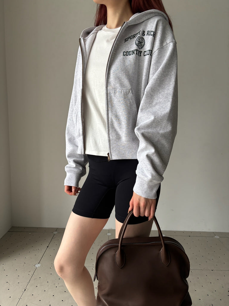 VARSITY CREST CROPPED ZIP HOODIE GREY
