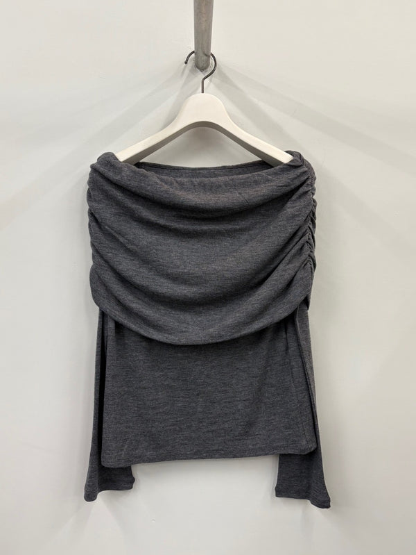 WOOL DRAPE OPEN SHOULDER GREY