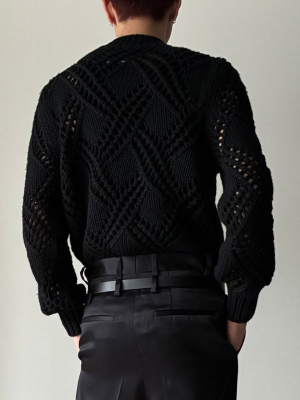 CN LS LACE KNIT SWEATER BLACK