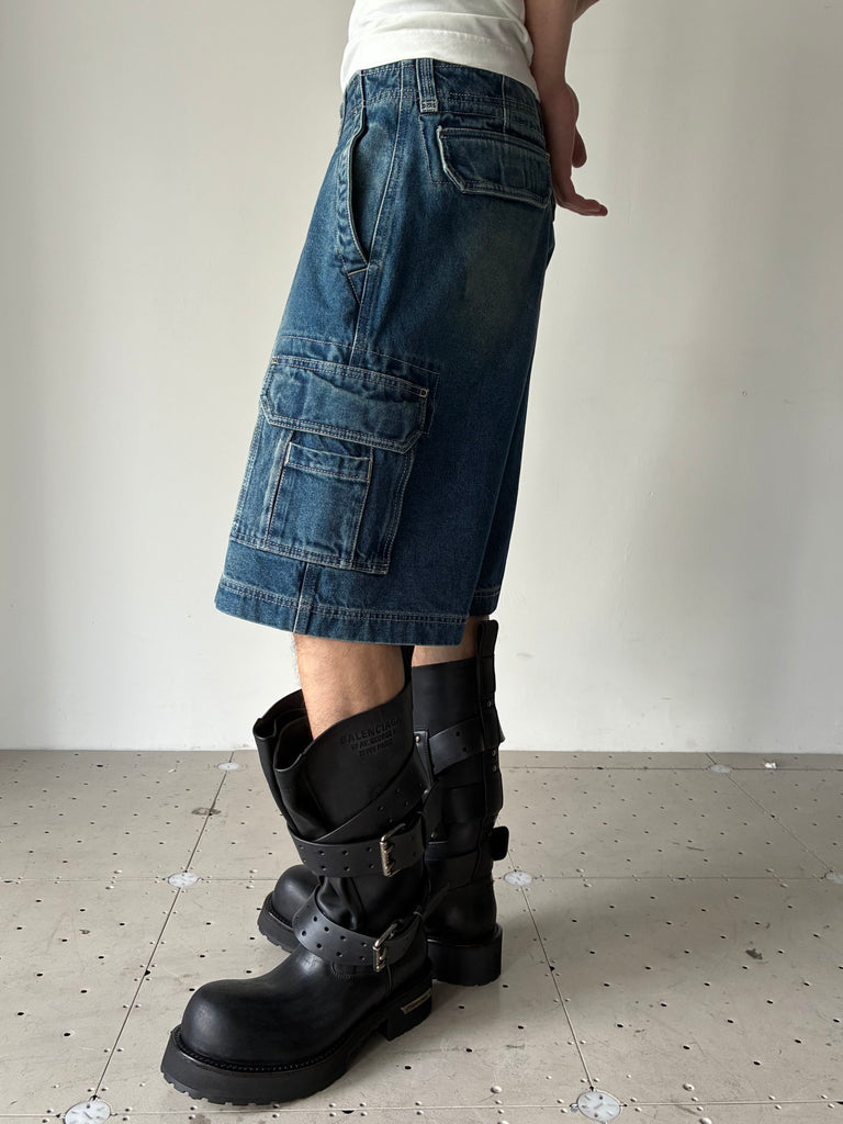 HIP-HOP CARGO DENIM SHORTS NAVY