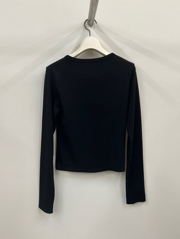 COLLAGEN RIBBED LONG SLEEVE T-SHIRT BLACK