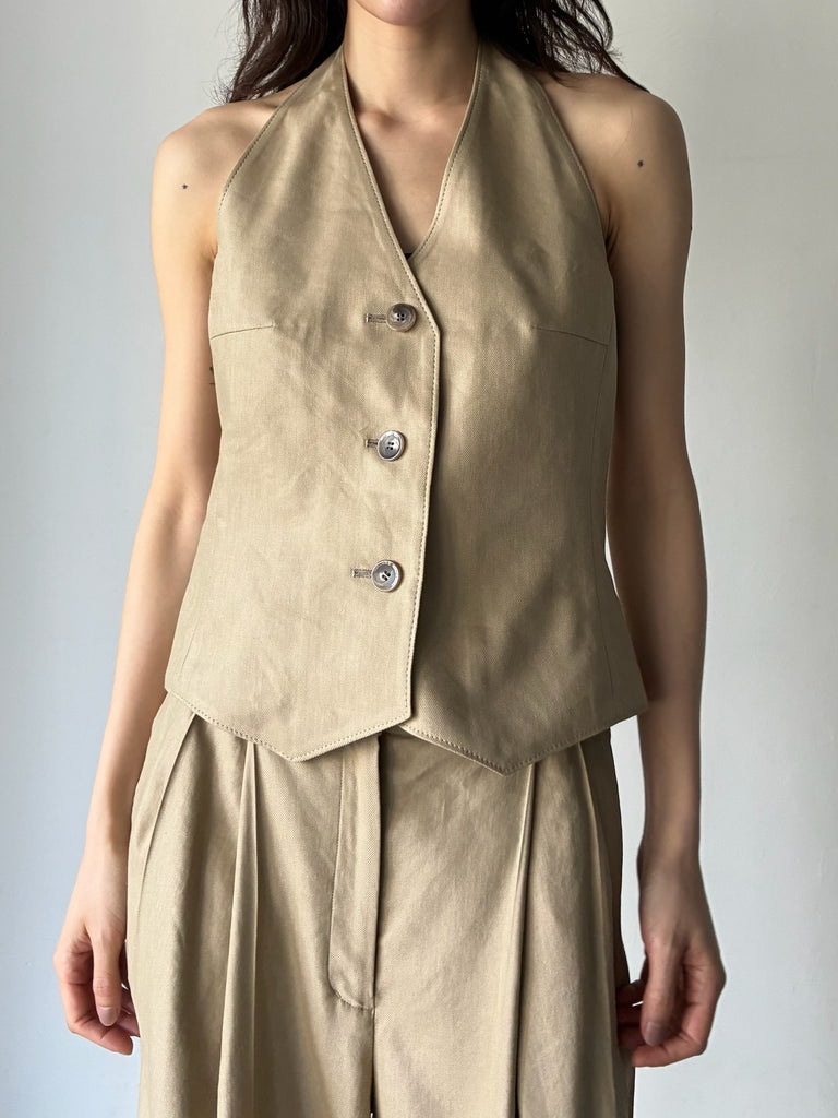 【034-026-WJ55】LINEN GILET BEIGE