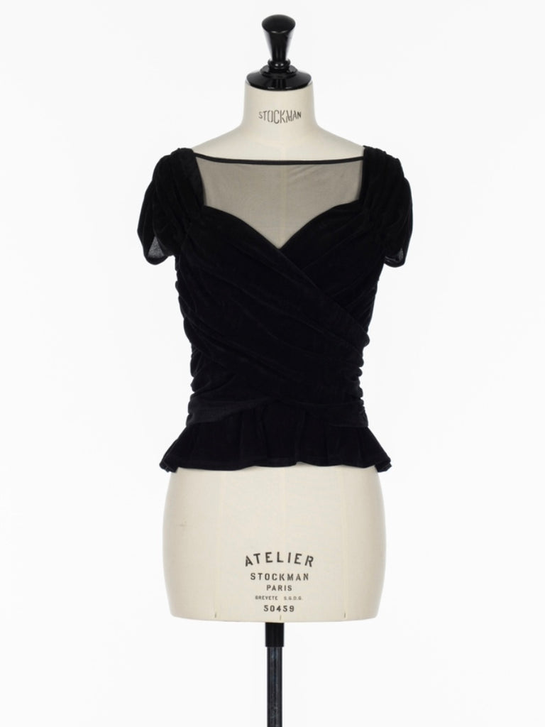 【FTC262-0410】VELVET TULLE GATHERED TOP BLACK