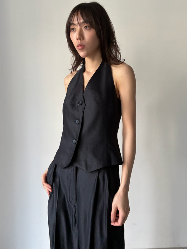 【034-026-WJ55】LINEN GILET BLACK