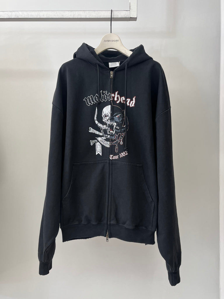 【MH27ZU241B】VETEMENTSXMOTORHEAD DOUBLE GRAPHIC ZIP-UP HOODIE BLACK
