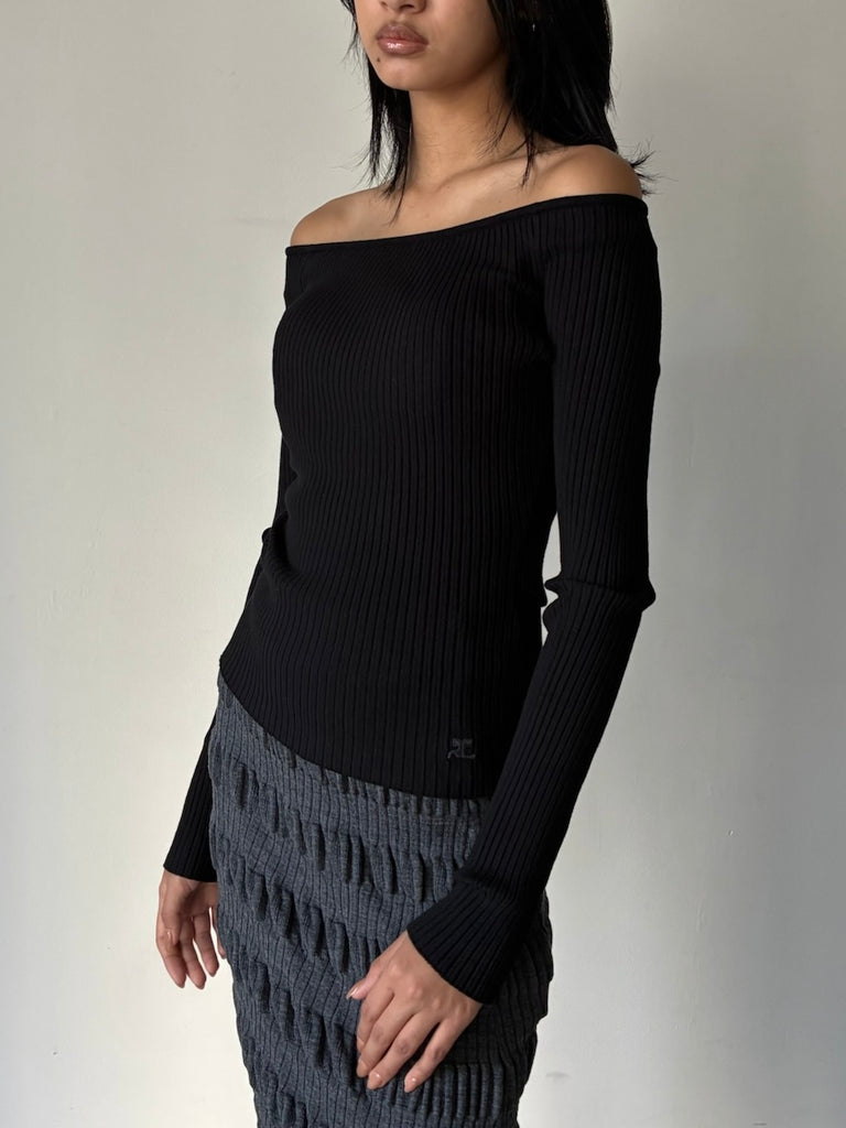 OFF SHOULDER RIB KNIT TOP BLACK