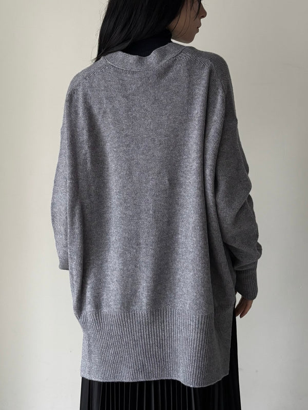 【J02HP0009J13206】V-NECK LS CARDIGAN GREY