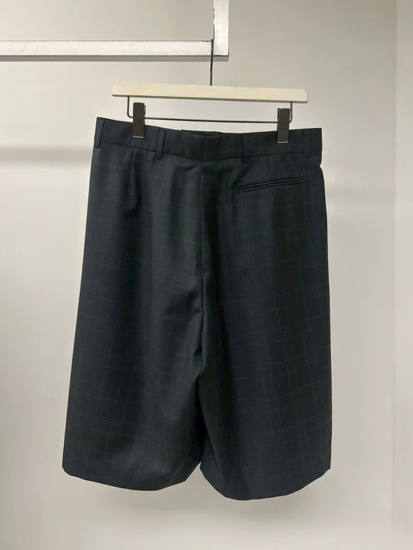 【3032】ULTRAWIDEPLEATED SHORTS LL907 BLACK & WHITE THIN CHECKED BLACK