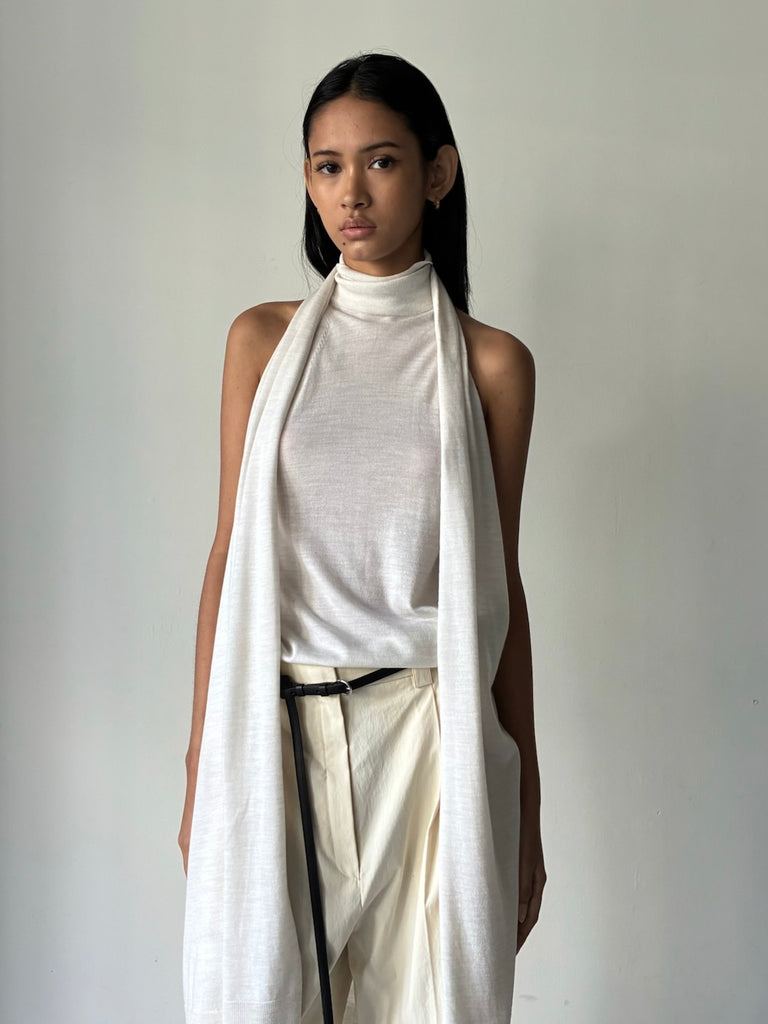 【34GS01CARDIGAN1】COLIN HALTER-NECK CARDIGAN WHITE