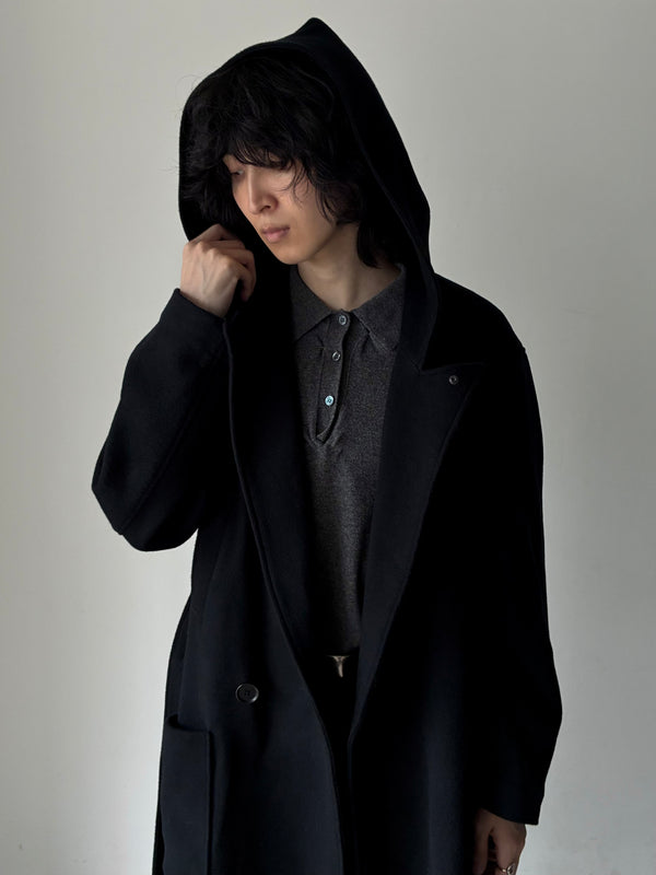 【013A-2582-BK】 WOOL-CASHMERE MODIFIED WRAP COAT BLACK ( EXCLUSIVE )
