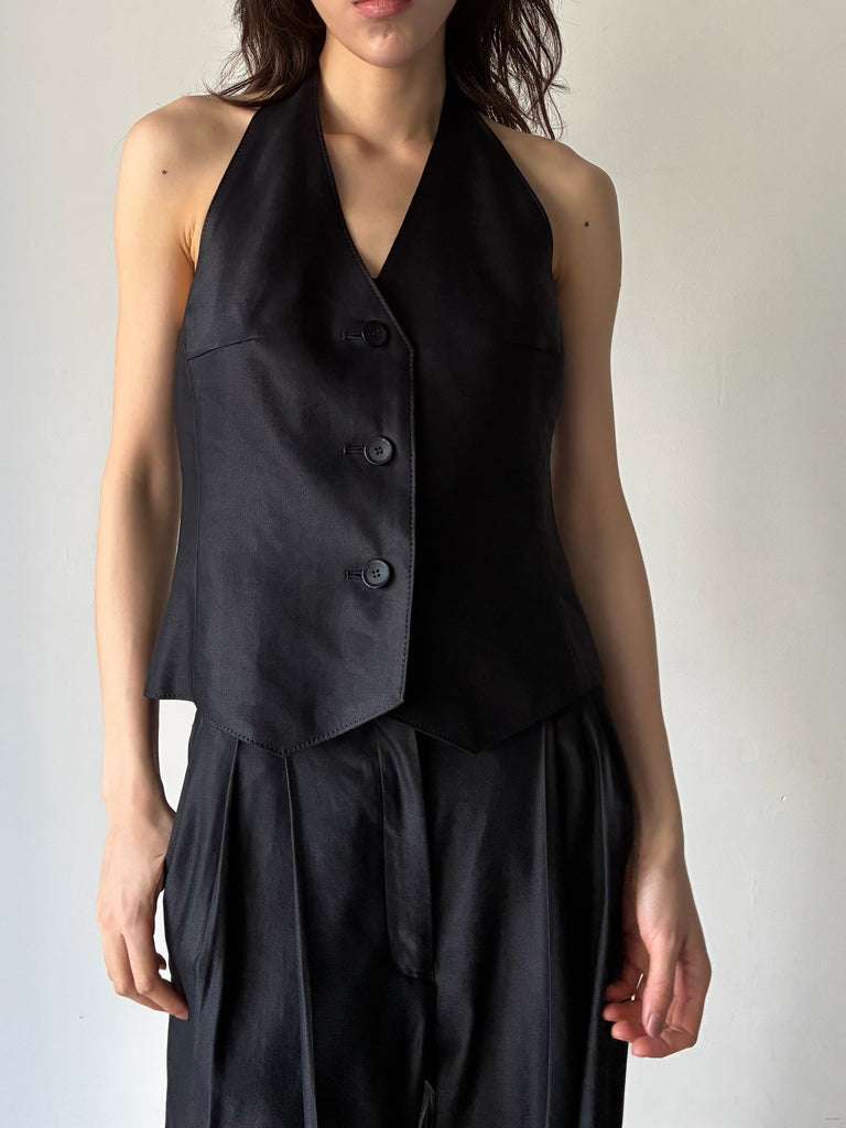 【034-026-WJ55】LINEN GILET BLACK
