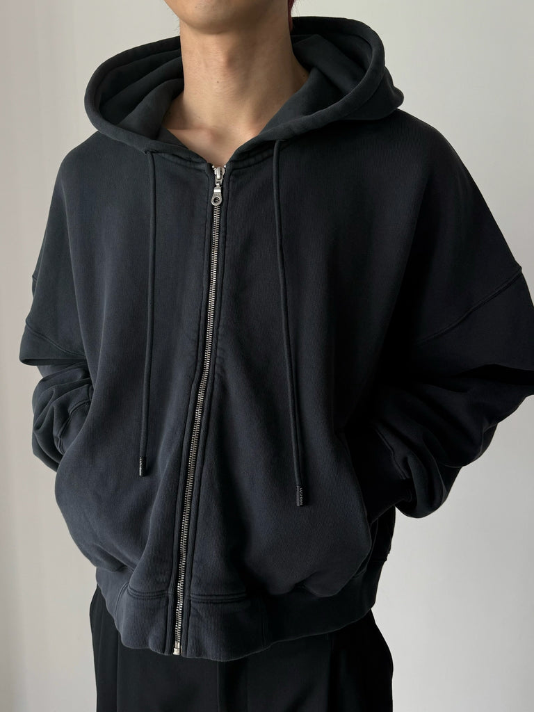 WASHED ZIP HOODIE BLACK