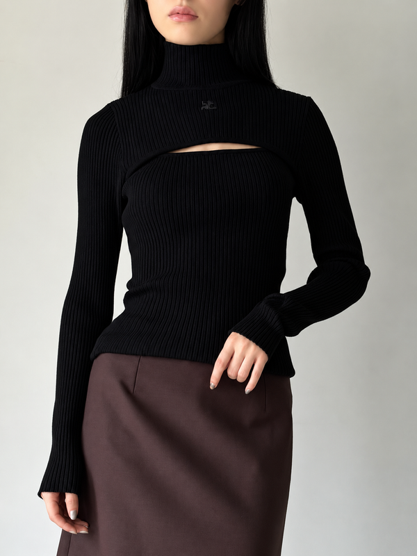 【326MPU289FI0001】RIB KNIT SLASH MOCKNECK SWEATER BLACK