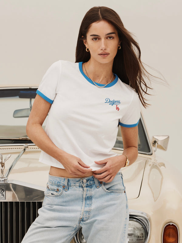 DODGERS SERIF RINGER TEE WHITE