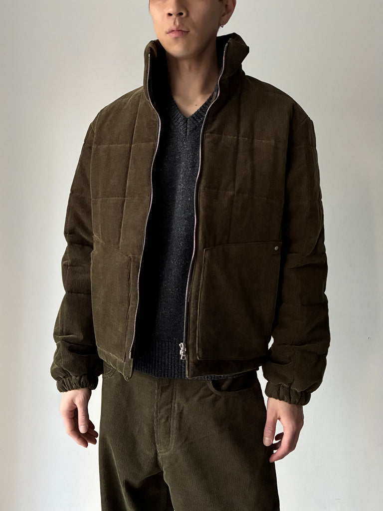 QUILTED CORDUROY PUFFER IN COTTON/WOOL-CASHMERE KHAKI