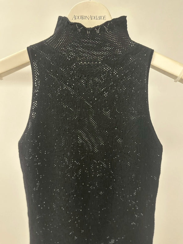 DAMASK LACE KNIT TURTLENECK BODYSUIT BLACK