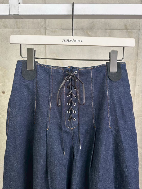 PLEATED WIDE-LEGGED JEANS BLUE