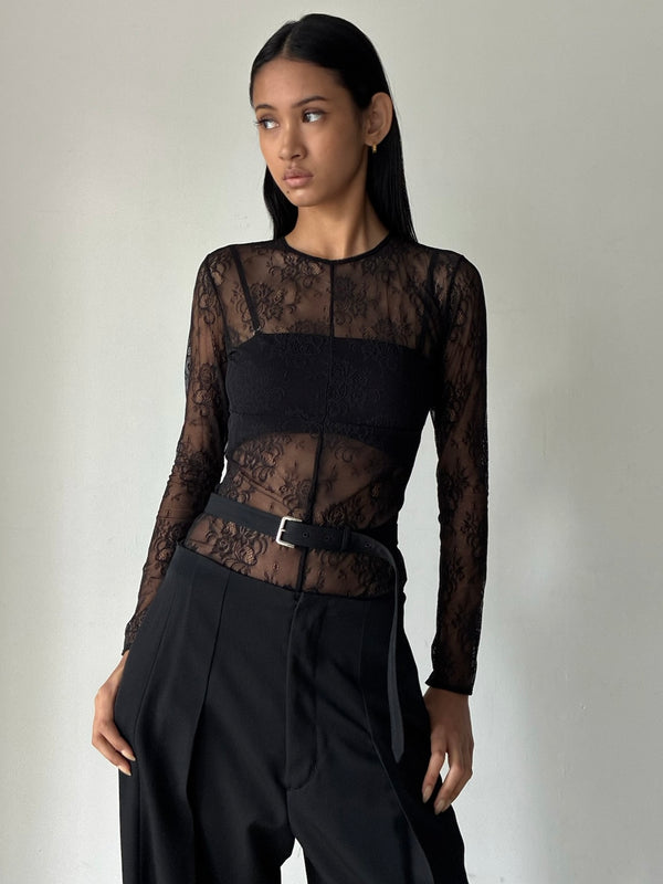 【FTC264-0413】STRETCH LACE BODYSUIT BLACK