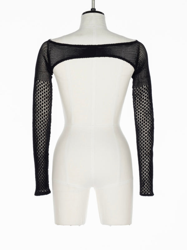 【FTC262-0714】RASCHEL LACE KNIT CROPPED BOLERO BLACK