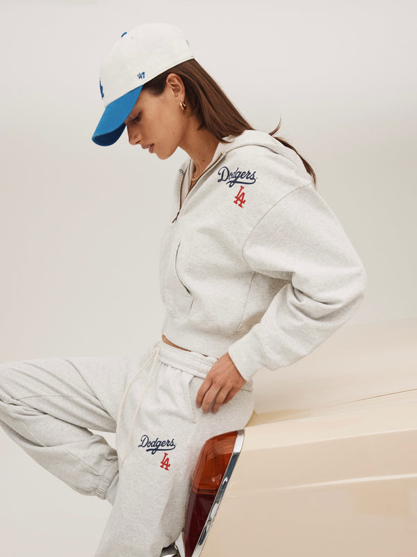 DODGERS SERIF CROPPED ZIP HOODIE GREY