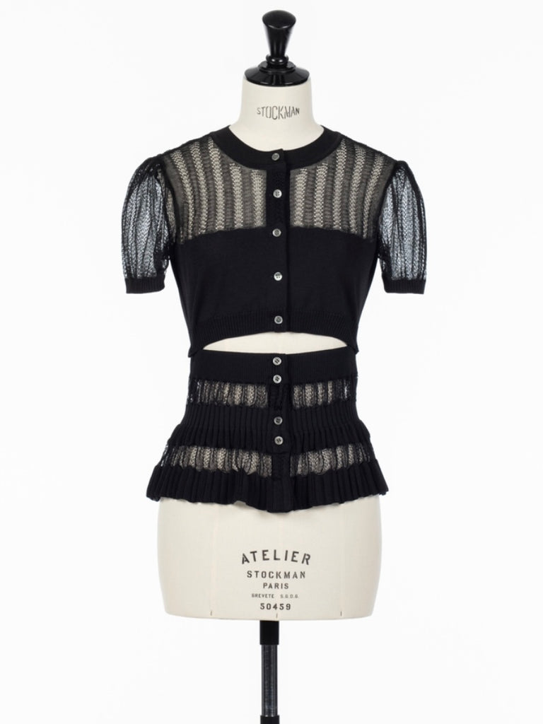 【FTC262-0703】CONVERTIBLE SHEER STRIPE KNIT CARDIGAN BLACK