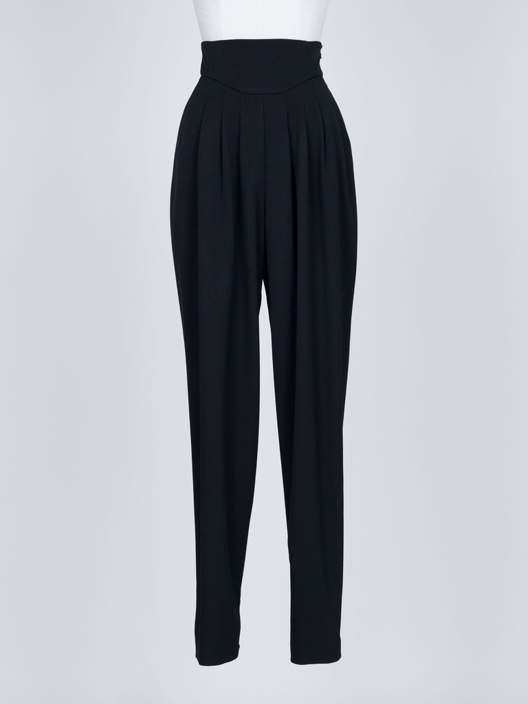 HIGH-WAIST PLEATED TROUSERS BLACK