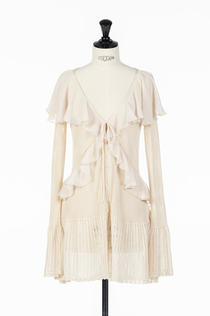 LACE KNIT LONGLINE CARDIGAN IVORY