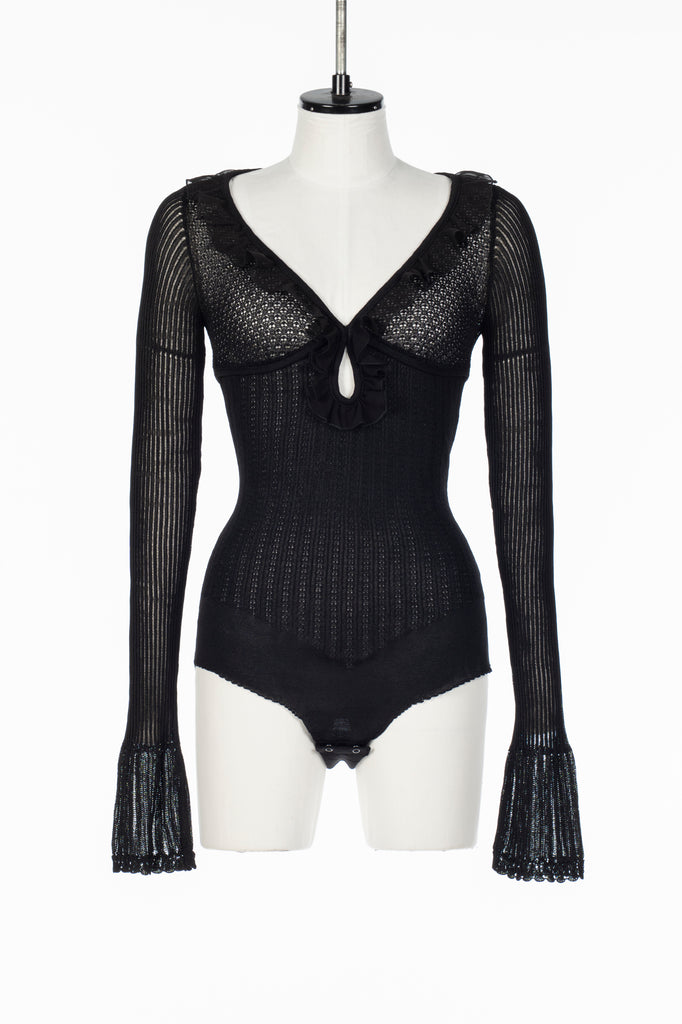 LACE KNIT CUT-OUT BODYSUIT BLACK