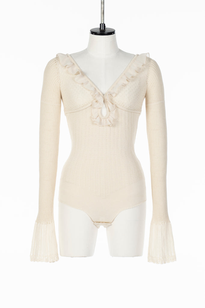 LACE KNIT CUT-OUT BODYSUIT IVORY