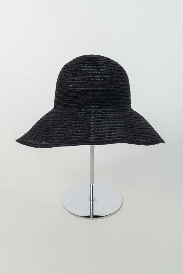 STRAW HAT WITH LACE RIBBON BLACK