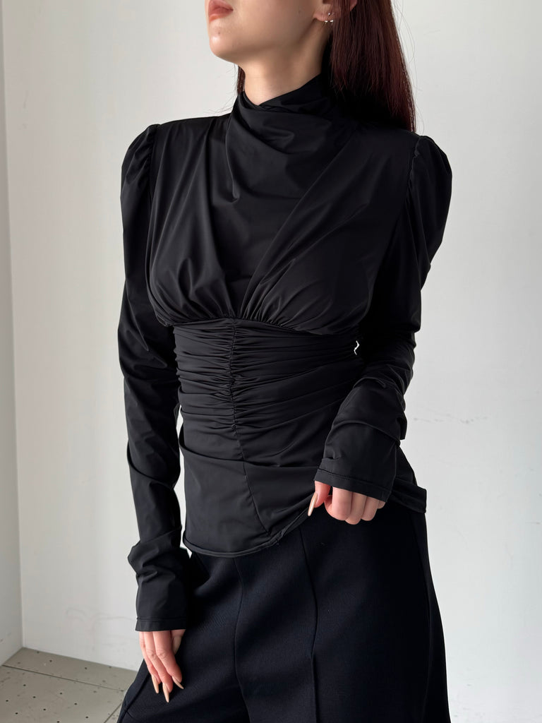 STRECH JERSEY DRAPED BLOUSE BLACK