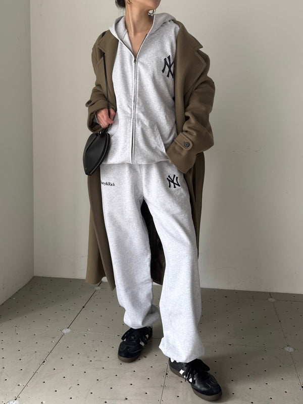 YANKEES SERIF ZIP HOODIE GREY