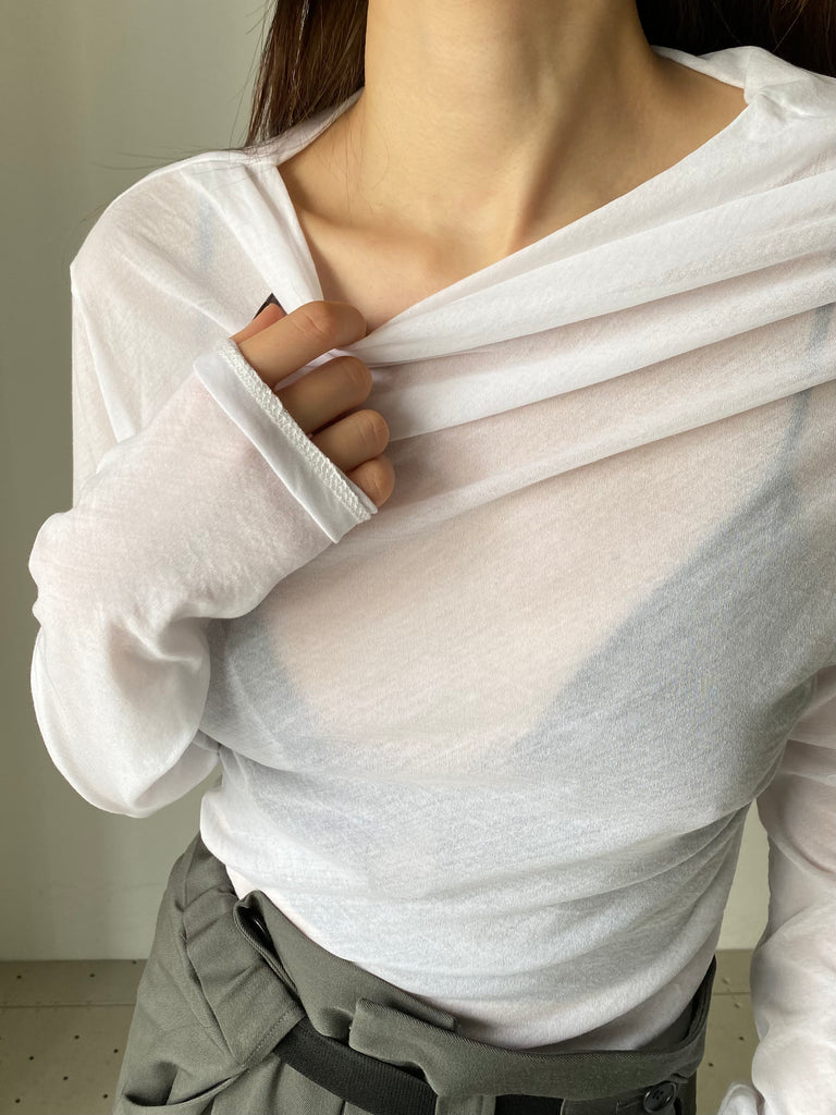 SHEER ASYMMETRY TOPS WHITE