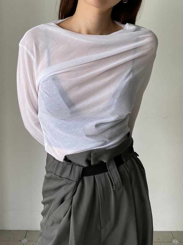 SHEER ASYMMETRY TOPS WHITE