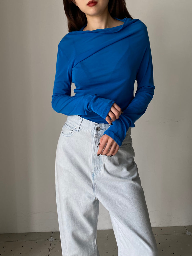 SHEER ASYMMETRY TOPS BLUE