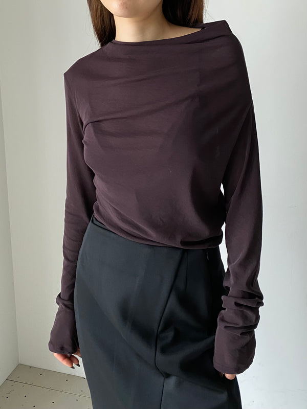 SHEER ASYMMETRY TOPS BROWN