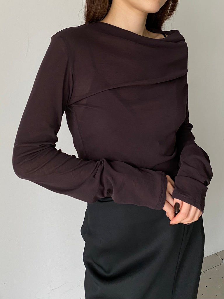 SHEER ASYMMETRY TOPS BROWN