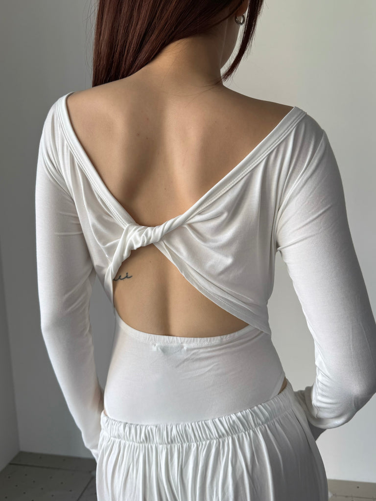 COLLAGEN TWISTED BACK BODYSUIT WHITE