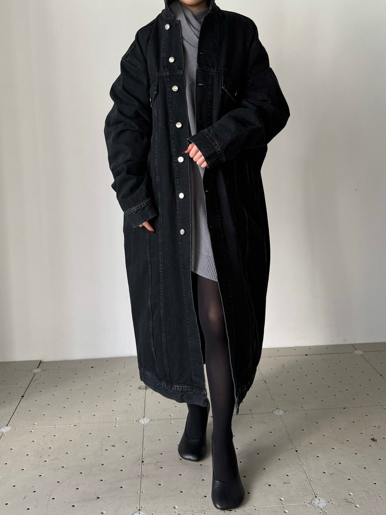 LONG DENIM COAT BLACK