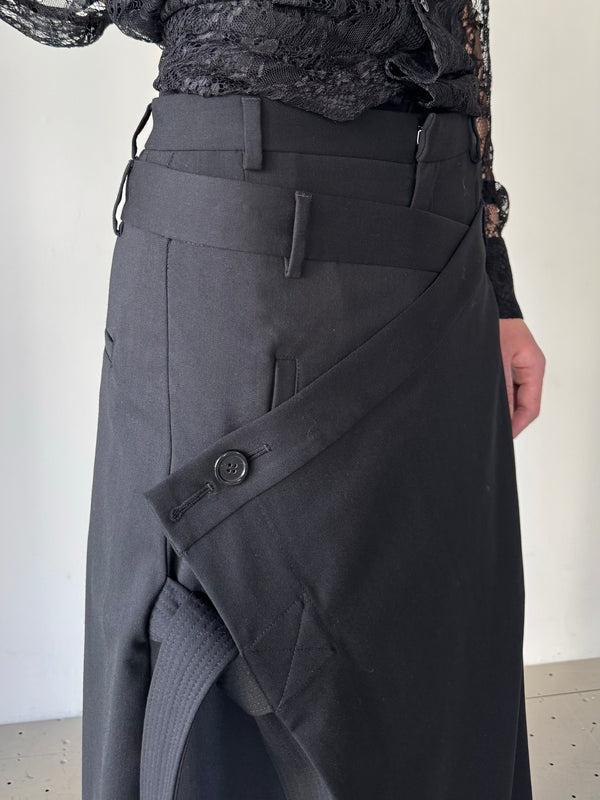 LWB LIGHT WOOL BLEND APRON SKIRT BLACK